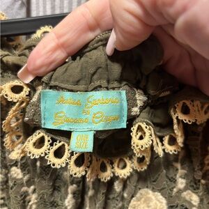 Antica Sartoria Green and Gold Lace Trim Dress